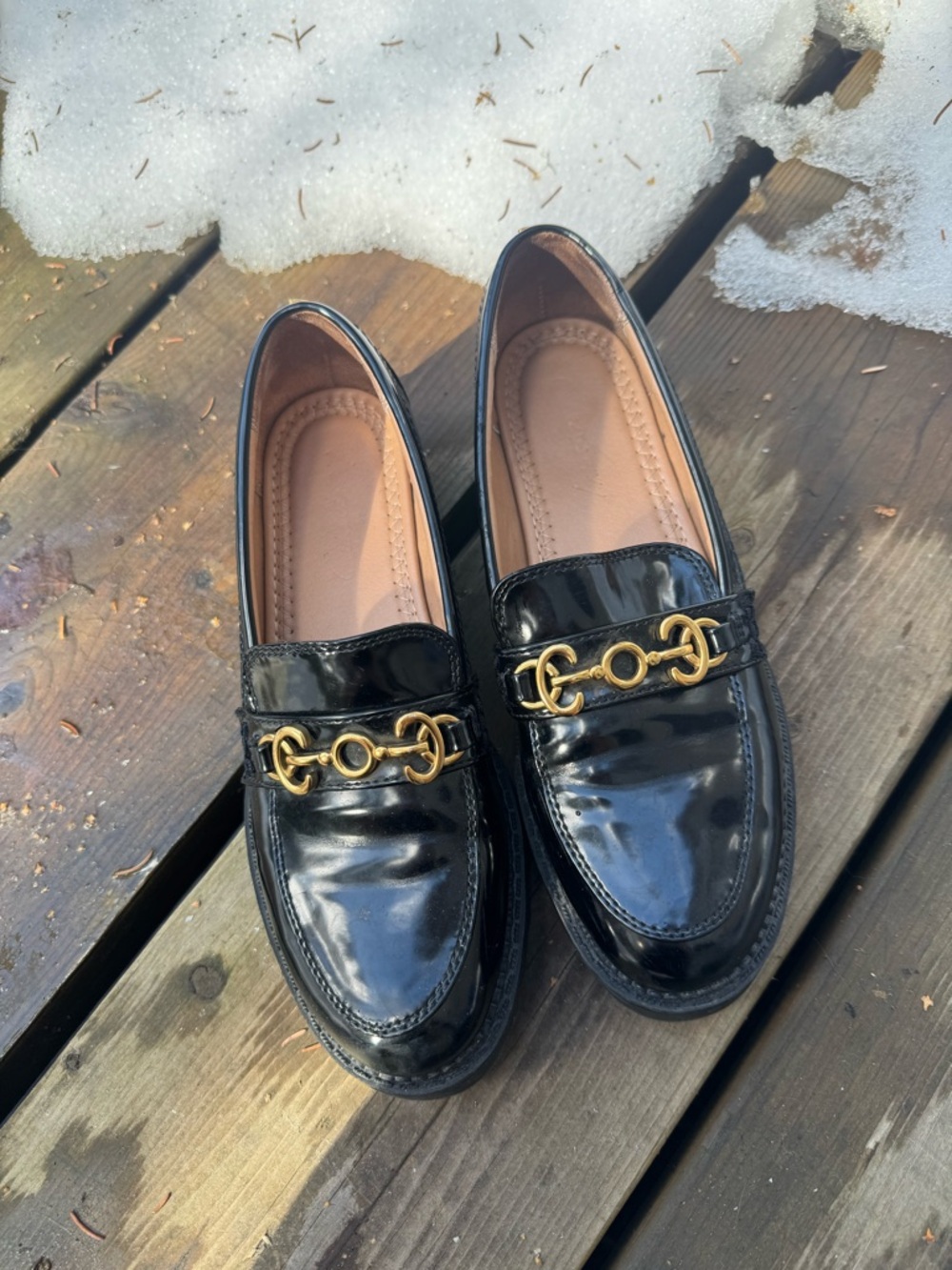 Circus by Sam Edelman Black Patent Loafers with Gold Hardware
